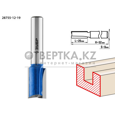 ЗУБР 12 x 19 мм, хвостовик 8 мм, фреза пазовая прямая с нижними подрезателями, Профессионал (28755-12-19)
