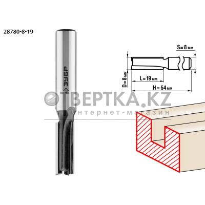 ЗУБР 8 x 19 мм, хвостовик 8 мм, фреза пазовая прямая, Профессионал (28780-8-19)