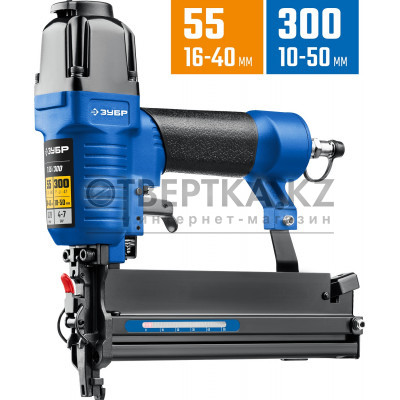 ЗУБР Т55/300, пневматический нейлер-степлер 18Ga 2-в-1: для скоб тип 55 и гвоздей тип 300, Профессионал (31937)