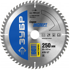 ЗУБР Чисторез, 250 x 32 мм, 60Т, пильный диск по дереву, Профессионал (36905-250-32-60) в Атырау