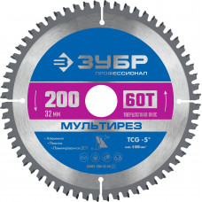 ЗУБР Мультирез, 200 x 32 мм, 60Т, пильный диск по алюминию, Профессионал (36907-200-32-60) в Актобе