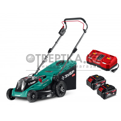 ЗУБР 40 В (2x20В), 400 мм, 2 АКБ LMS (4 Ач), газонокосилка аккумуляторная бесщеточная (ГКЛ-4040-42)