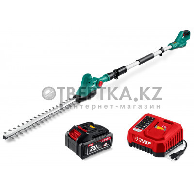 ЗУБР 20 В, 460 мм, 1 АКБ LMS (4 Ач), кусторез аккумуляторный со штангой (КРАШ-2046-41)