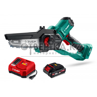 ЗУБР 20 В, 150 мм шина, 1 АКБ LMS (2 Ач), мини-пила цепная аккумуляторная (ПЦБ-2015-21)