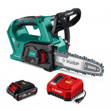 ЗУБР 20 В, 250 мм шина, 1 АКБ LMS (2 Ач), пила цепная аккумуляторная (ПЦБ-2025-21)