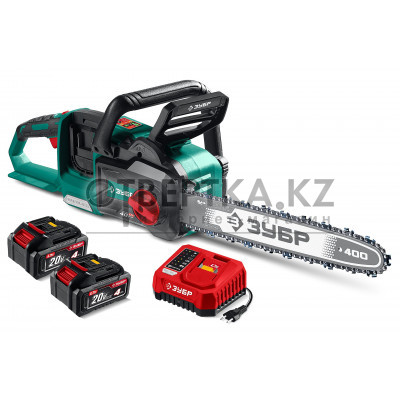 ЗУБР 40 В, (2x20В), 400 мм шина, 2 АКБ LMS (4 Ач), пила цепная аккумуляторная (ПЦБ-4040-42)