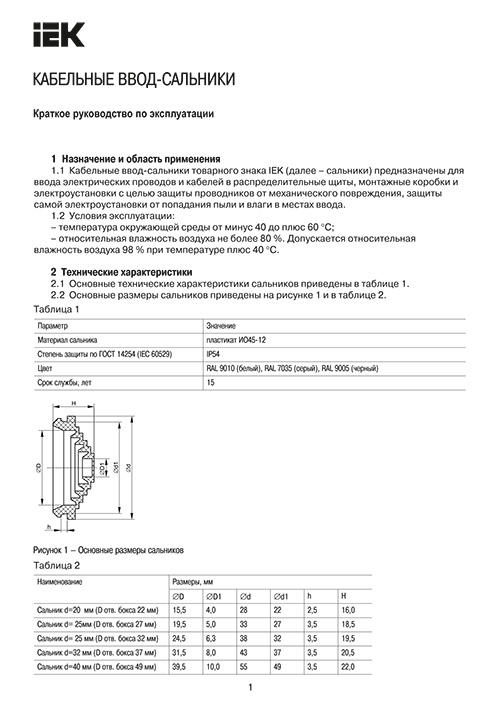 Инструкция для IEK YSA40-20-22-68-K01