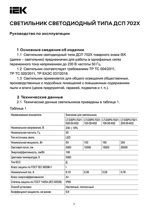 Инструкция для IEK LT-DSP0-7021-100-50-K02