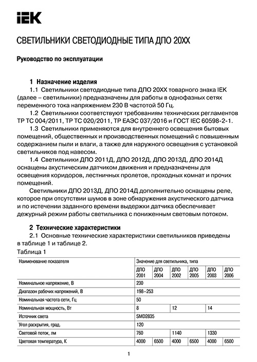 Инструкция для IEK LDPO0-2008-18-6500-K01