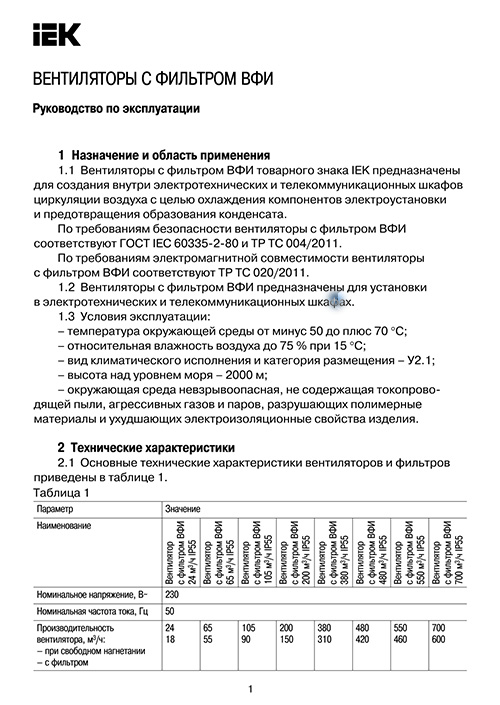 Инструкция для IEK ВФИ 65 м3/час IP55 YVR10-065-55