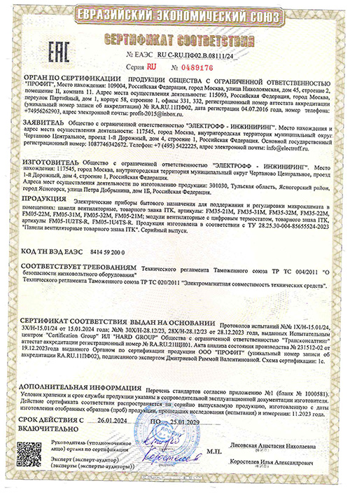 Сертификат для ITK FM05-31M