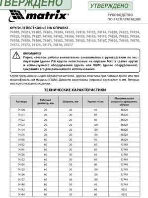Инструкция (паспорт) для Matrix 74167