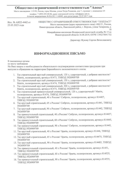 Сертификат для Matrix 81473