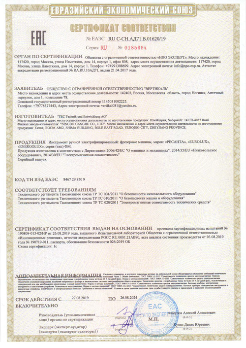 Сертификат для Ресанта ФМ-1900Э