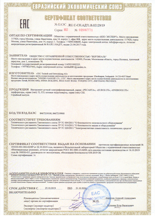 Сертификат для Ресанта П-28-800К