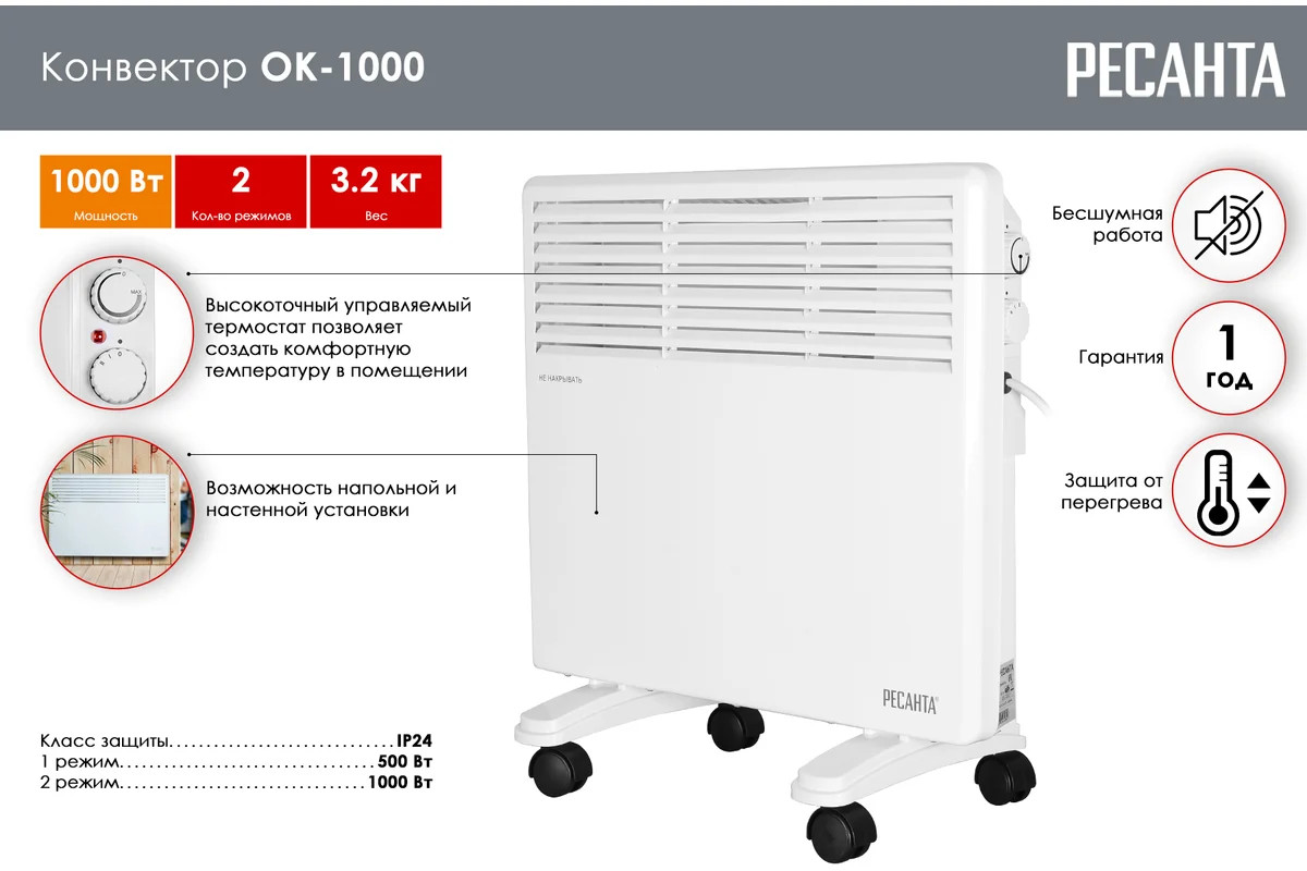 Конвектор Ресанта ОК-1000 (1 кВт) 67/4/1