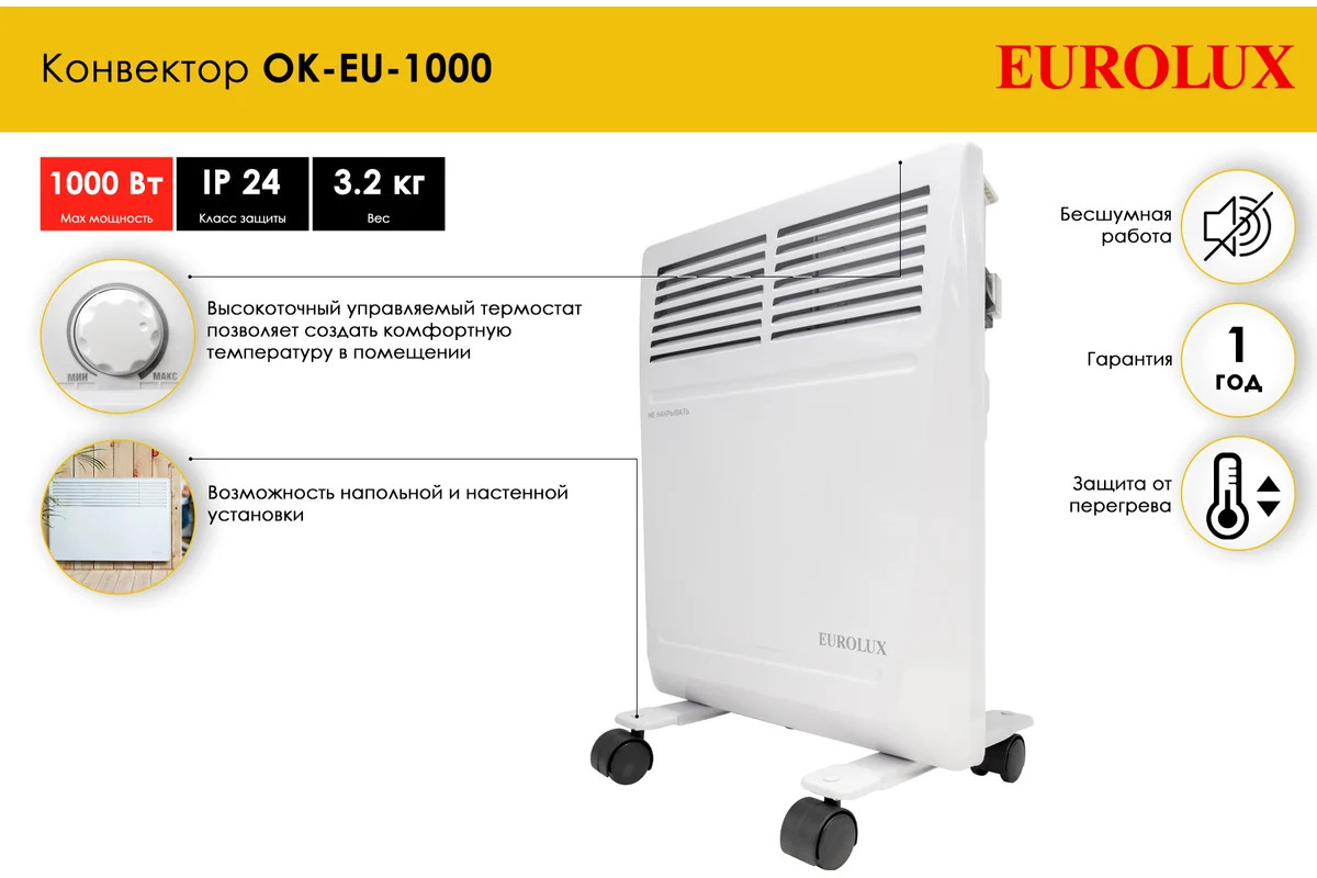 Конвектор Eurolux ОК-EU-1000 (1 кВт) 67/4/24