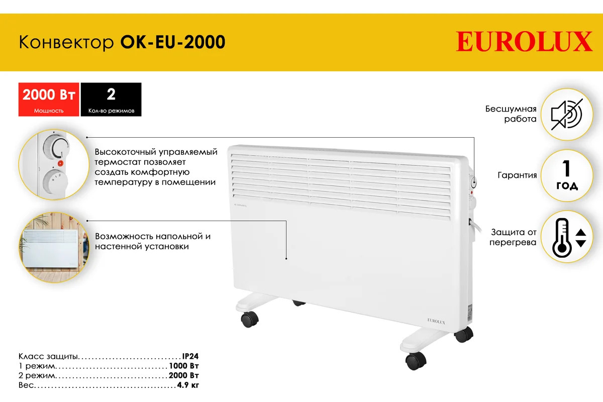 Конвектор Eurolux ОК-EU-2000 (2 кВт) 67/4/26