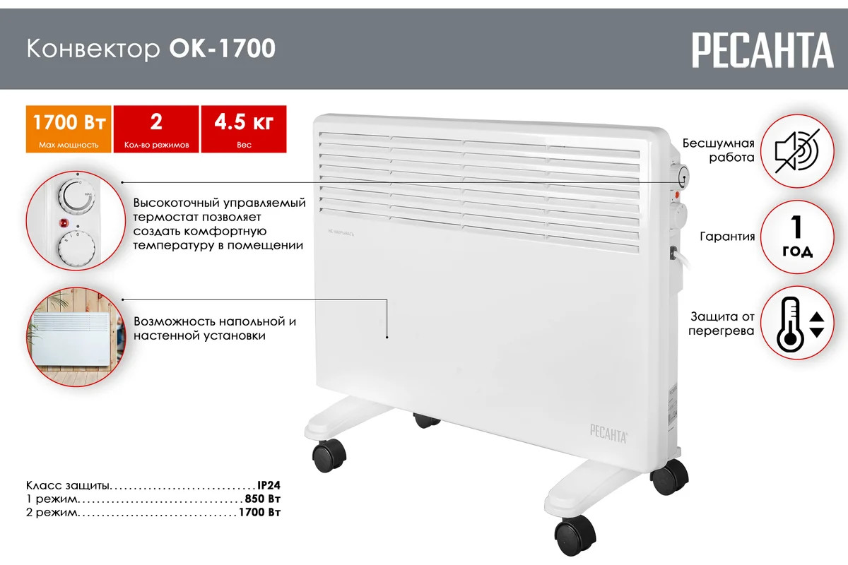Конвектор Ресанта ОК-1700 (1,7 кВт) 67/4/3