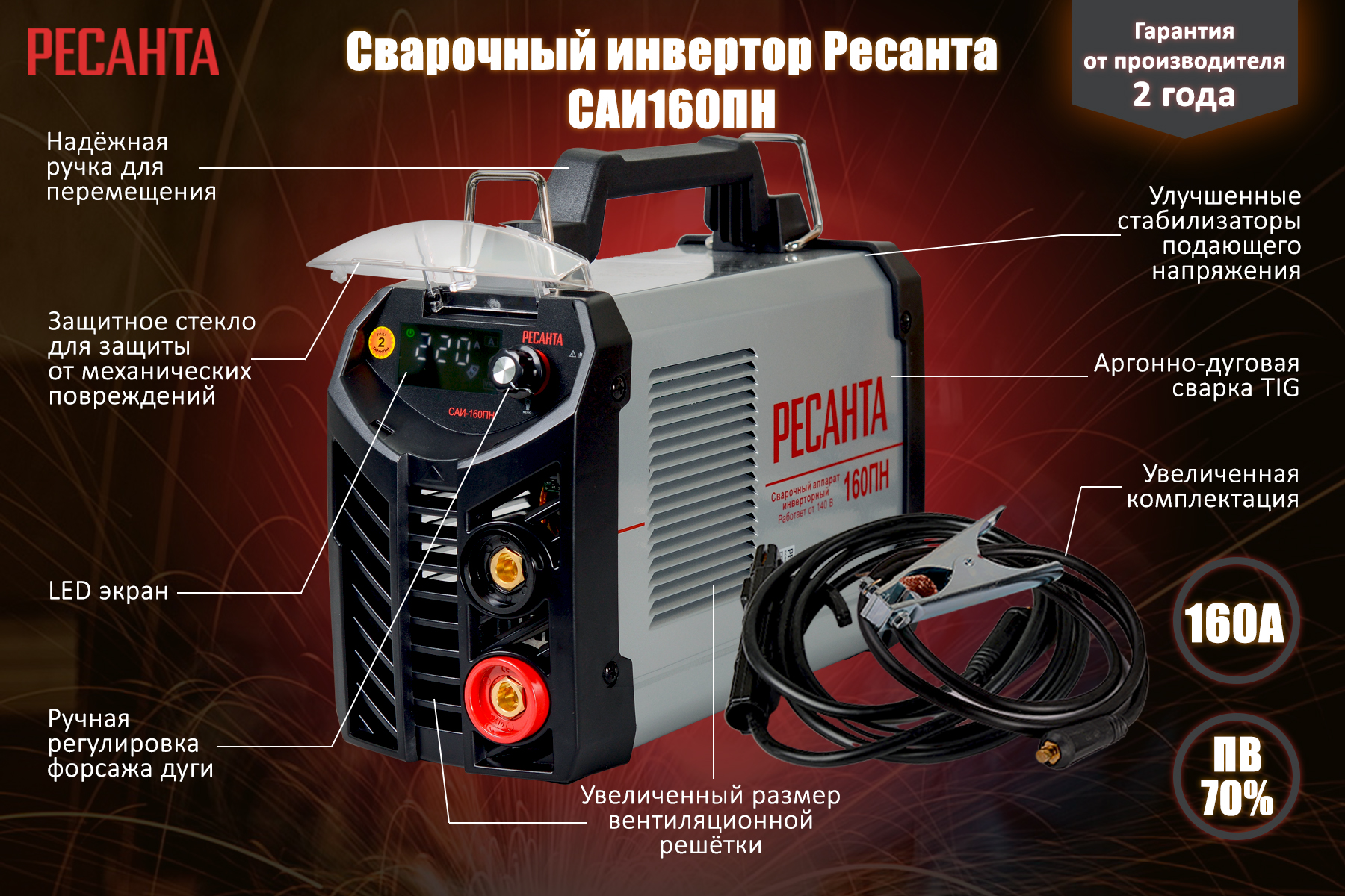 Сварочный аппарат инверторный Ресанта САИ 160 ПН 65/18