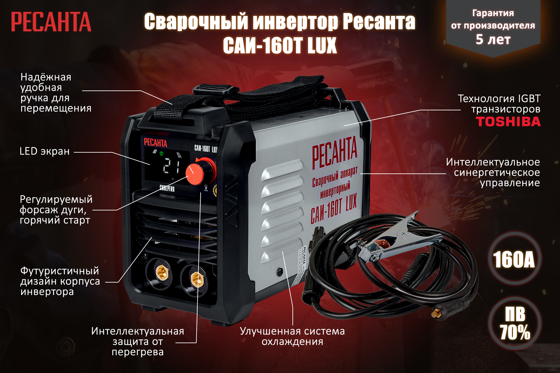 Сварочный аппарат инверторный Ресанта САИ-160Т LUX 65/69