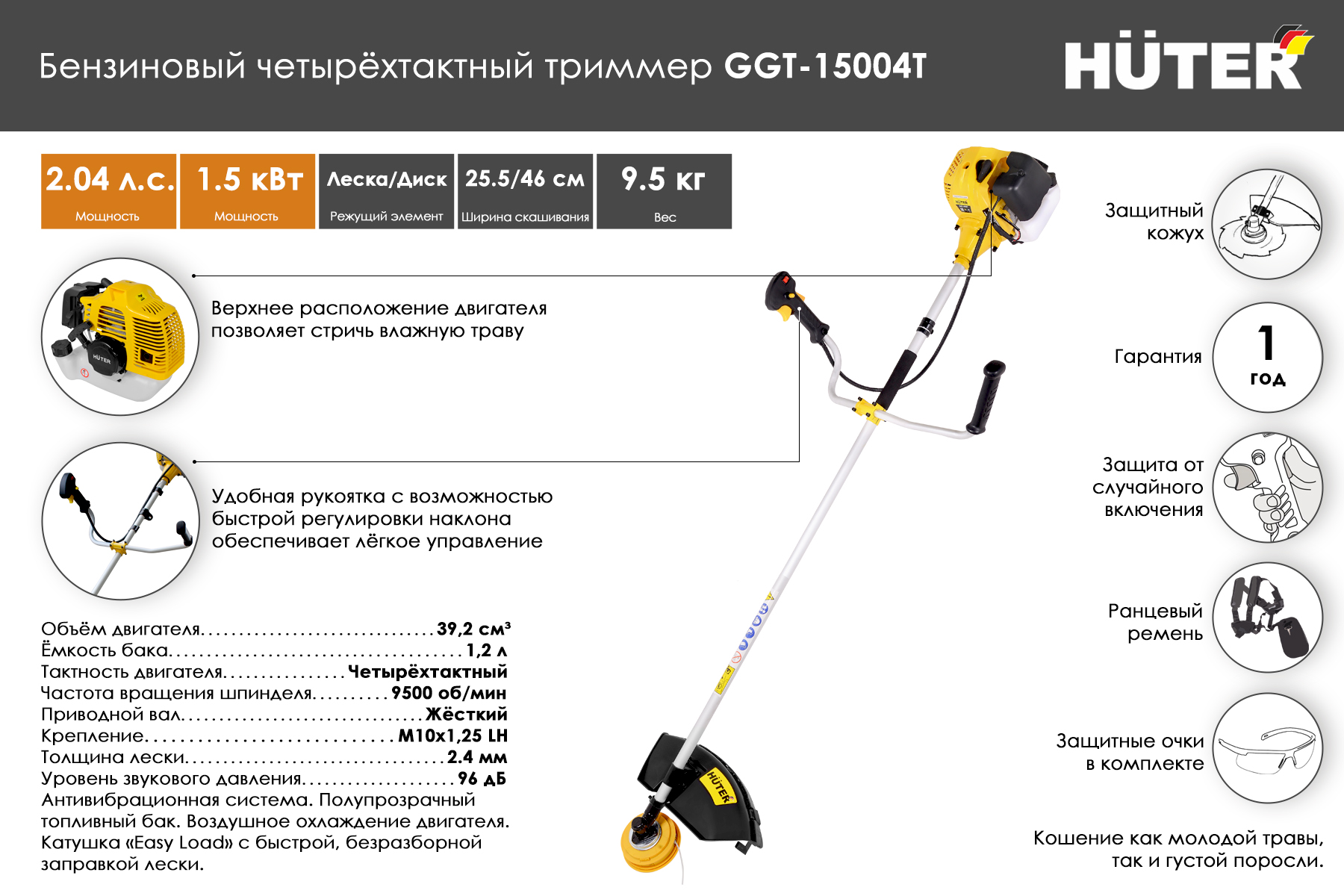 Бензиновый триммер Huter GGT-15004Т